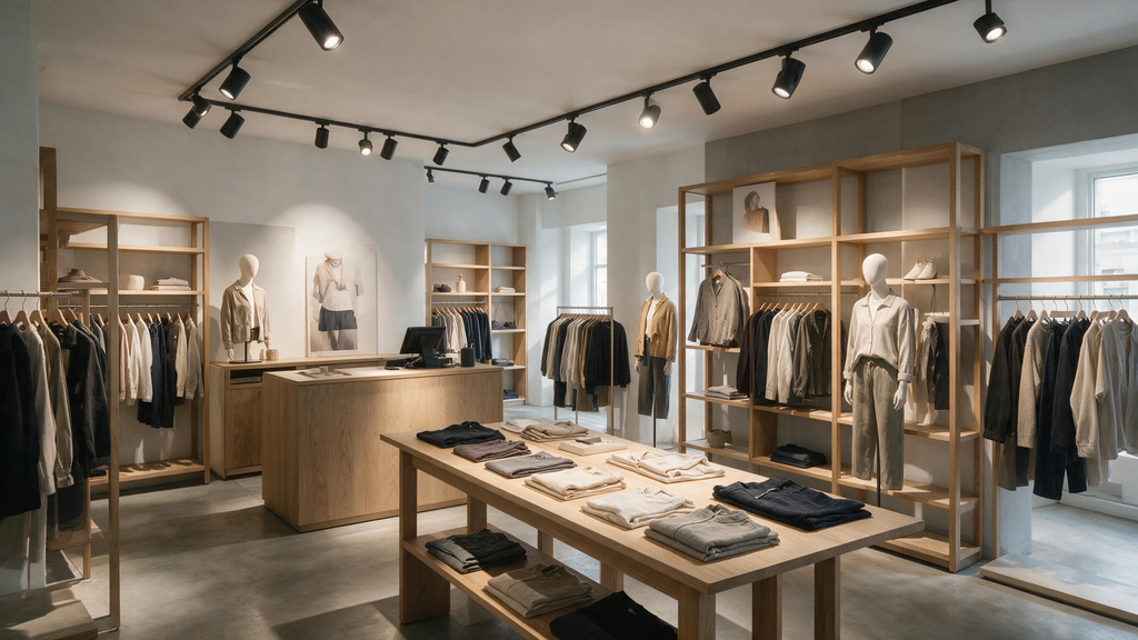 Commercial retail interior showing layered general, task and accent lighting