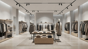 Scandinavian retail interior using layered commercial lighting to illuminate products and architectural spaces
