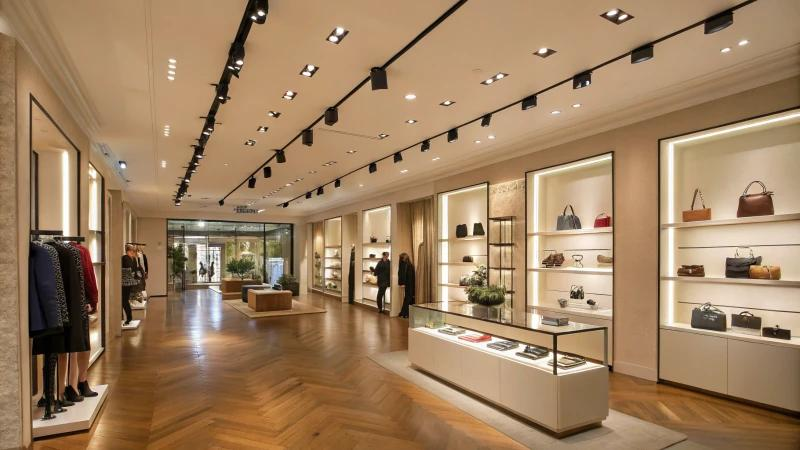 Smart LED track lighting in a modern European retail store