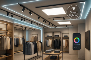 Smart retail lighting technology with connected LED track spotlights