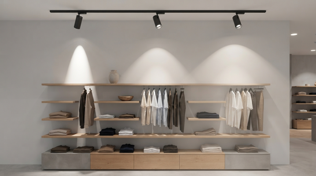 Different LED track spotlight beam angles for retail displays