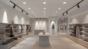 Smart zoned lighting with track spotlights and downlights in a European retail store