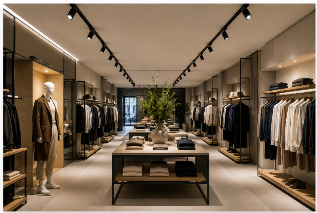 Professional LED lighting installation in a commercial retail space designed for easy maintenance, reliability, and long-term operational efficiency.