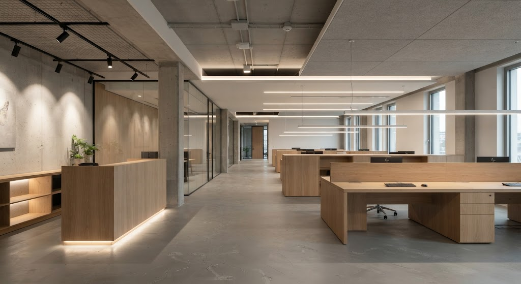 Completed commercial smart lighting retrofit with multiple LED lighting zones and controls.