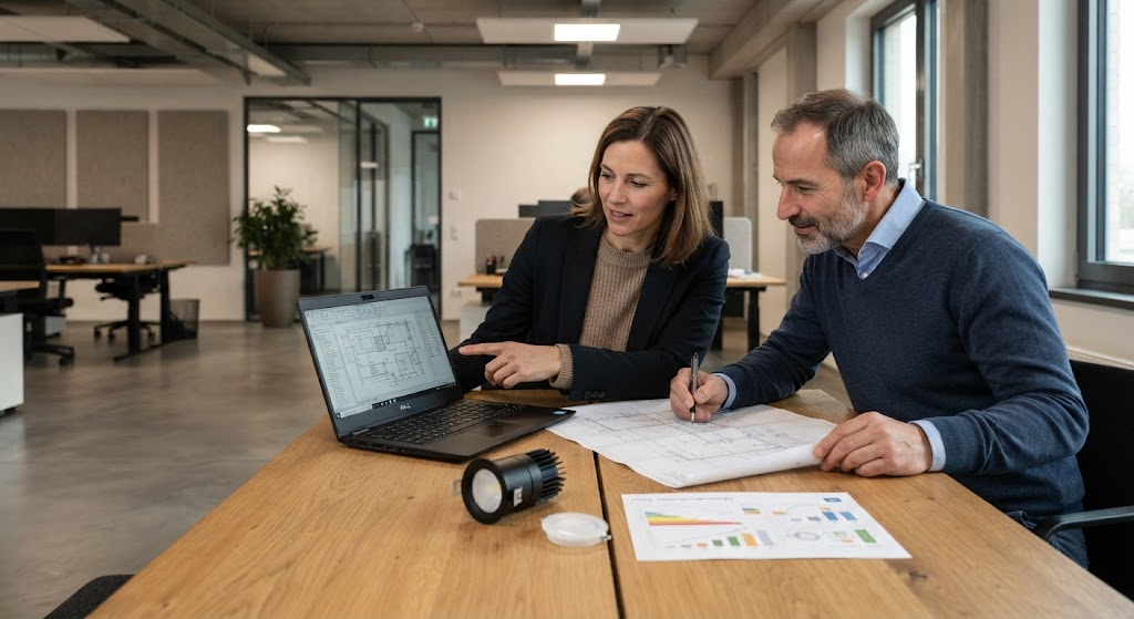 Fachberatung zur Energieeffizienz und Modernisierung der Unternehmensbeleuchtung.