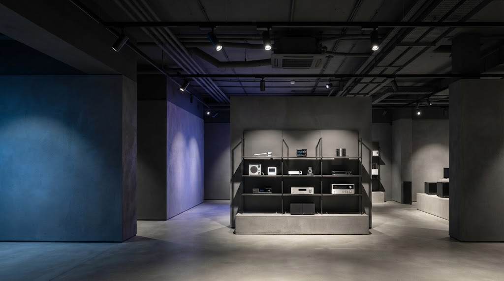 Iluminación en carril moderna en una tienda de moda europea con diferentes zonas de luz y control inteligente