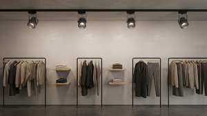 Controlled directional LED track lighting models a mannequin and reveals clothing texture in a fashion store.