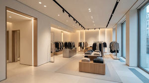 Human-centric lighting combining ambient, accent, vertical and daylight illumination across different retail zones