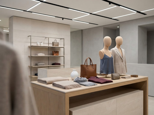 Energy-efficient zoned LED linear track lighting combined with daylight in a European retail store