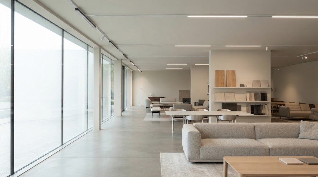 Dimmable LED lighting creating different illumination levels across retail zones