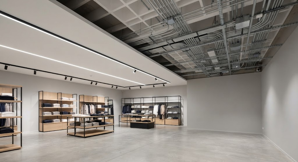 Structured wired DALI lighting infrastructure in a new-build retail store