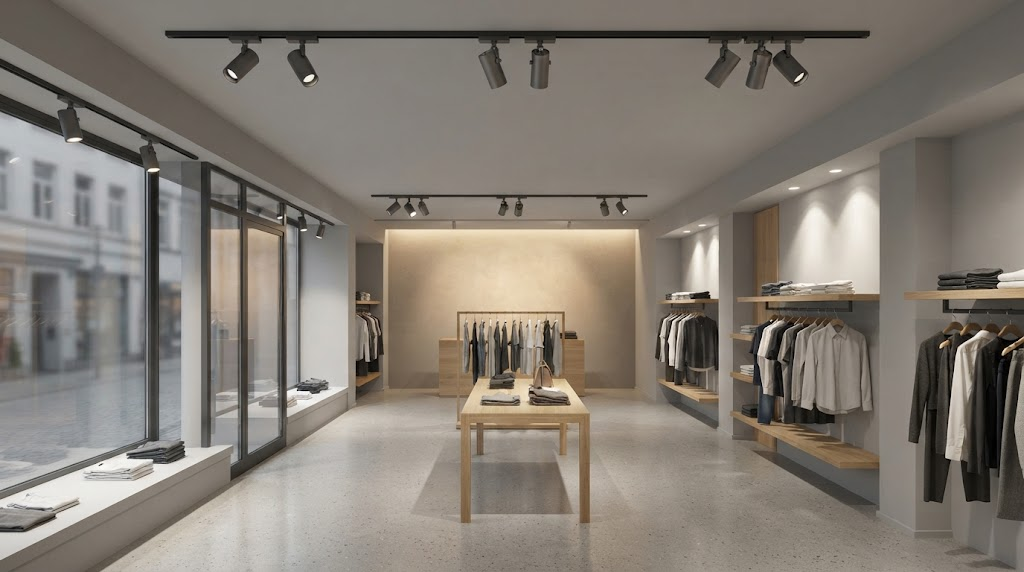 DALI-2 controlled LED track lighting in a modern German retail store